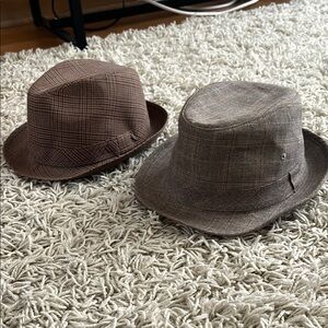 Stylish Brown and Tan Plaid fadora style hats.